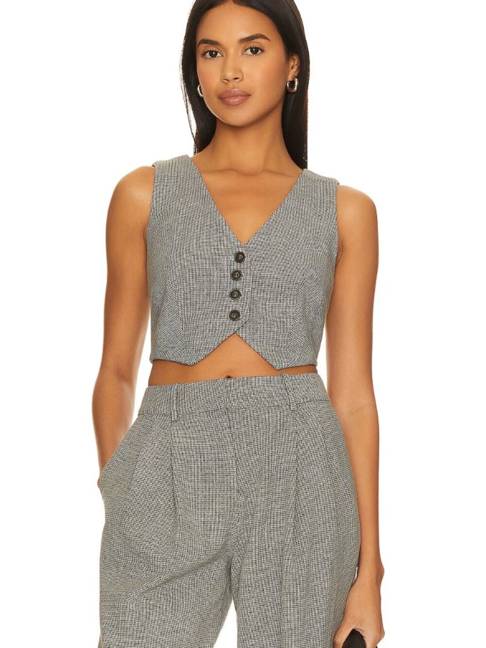 L'Academie The Shrunken Vest in Steel Grey Plaid Crop Revolve